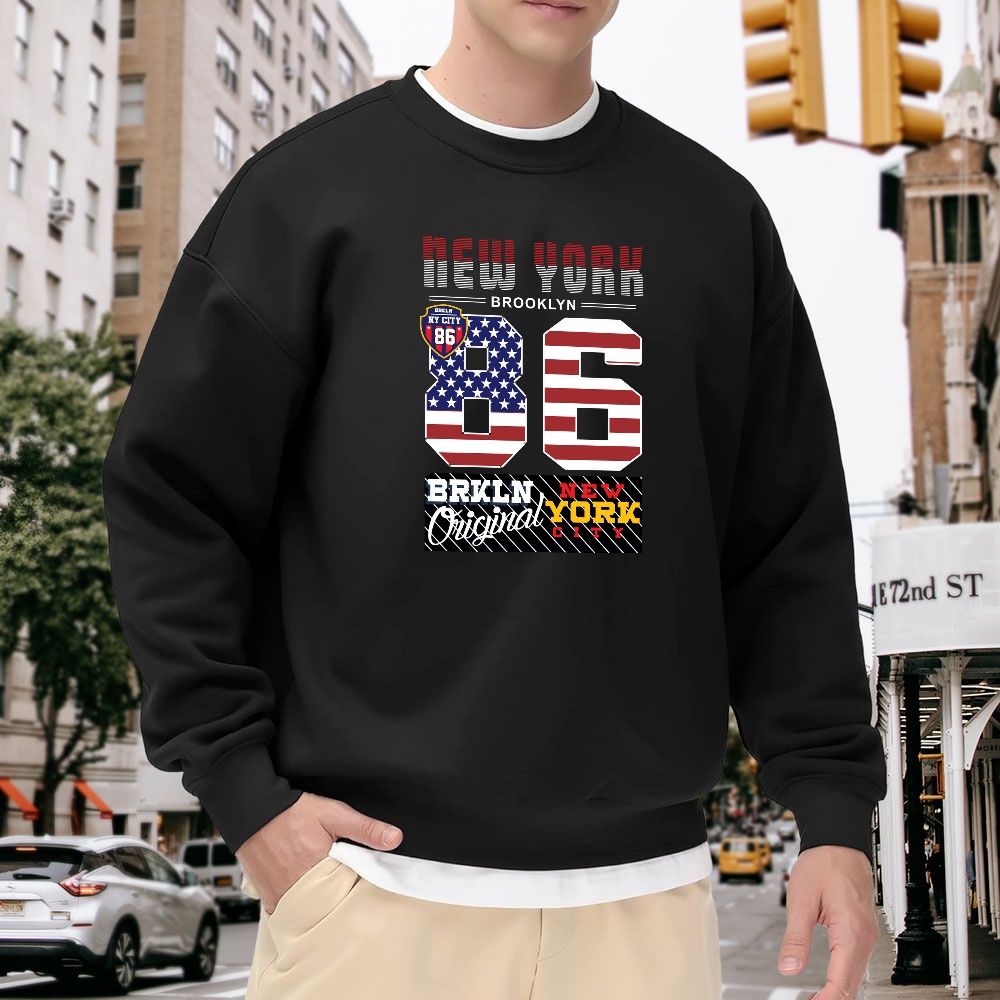 Street Fashion New York - Men's Black Crew Neck Pullover Sweatshirt