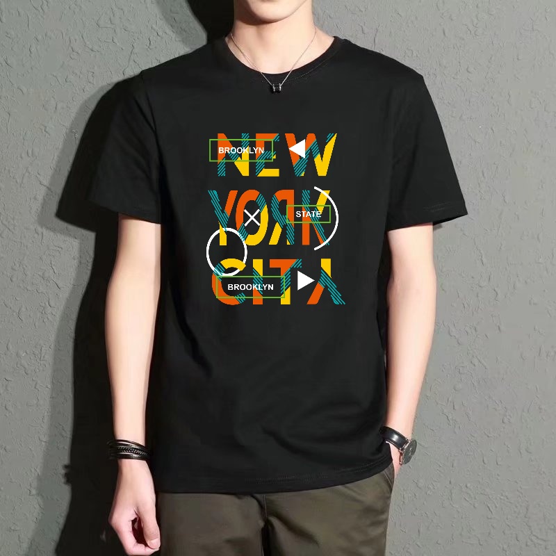 Street Fashion New York - Men's Black Round-Neck Short-Sleeved T-Shirt, Trendy