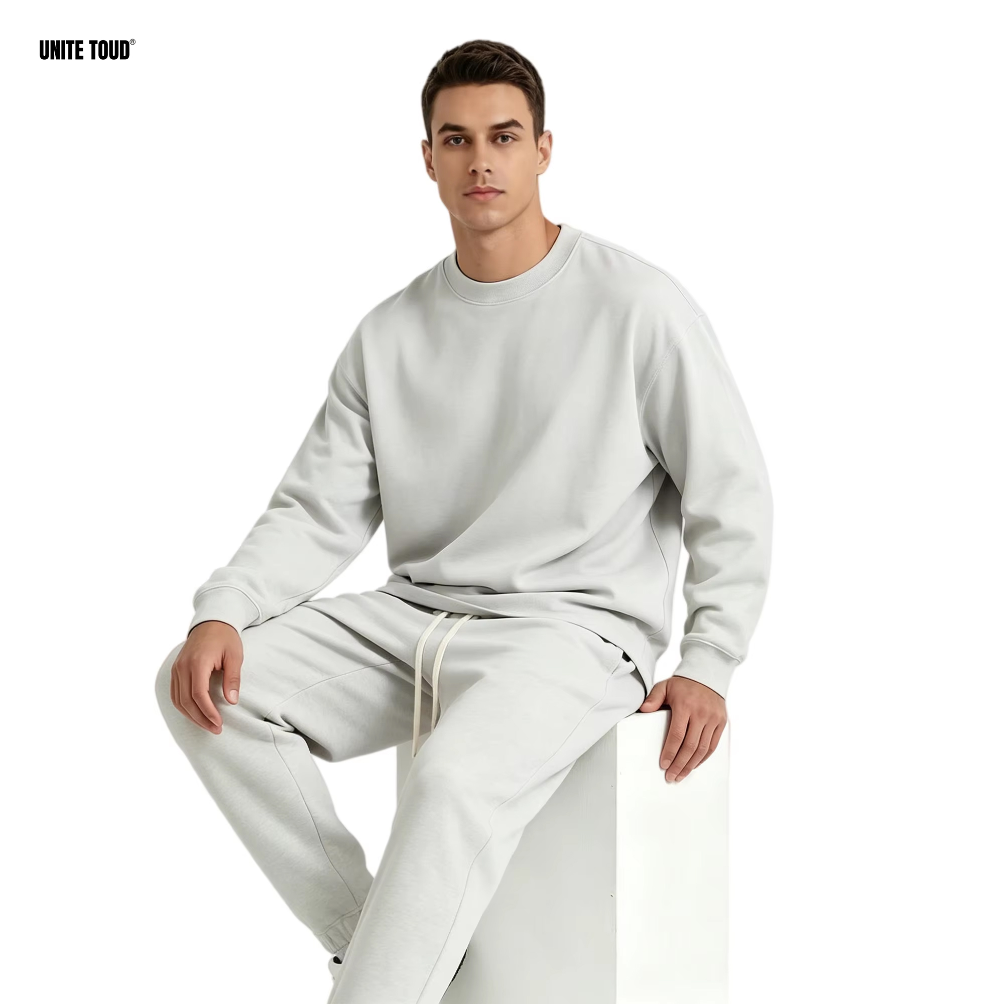 Oversized Crewneck Fleece - UNITE TOUD Men's Crewneck Pullover Sweatshirt