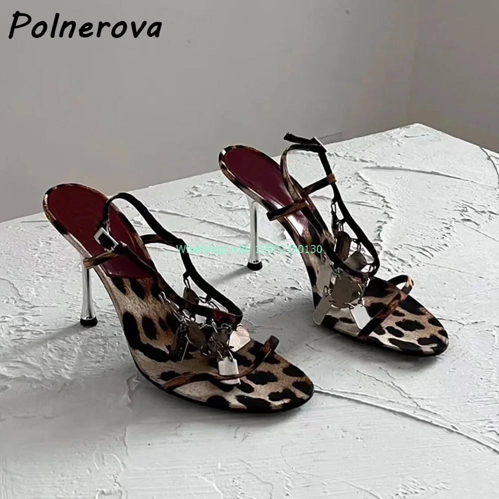 Street Fashion Shoot - Leopard Metal Fringe Sandals Round Toe