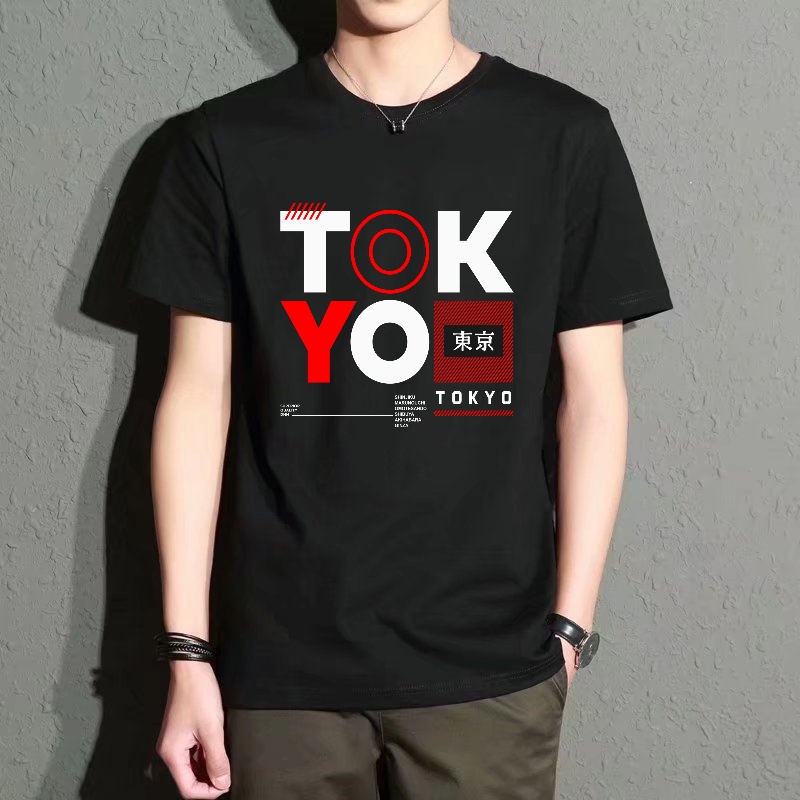 Street Fashion Tokyo - Men's Black Round-Neck Short-Sleeved T-Shirt, Tokyo