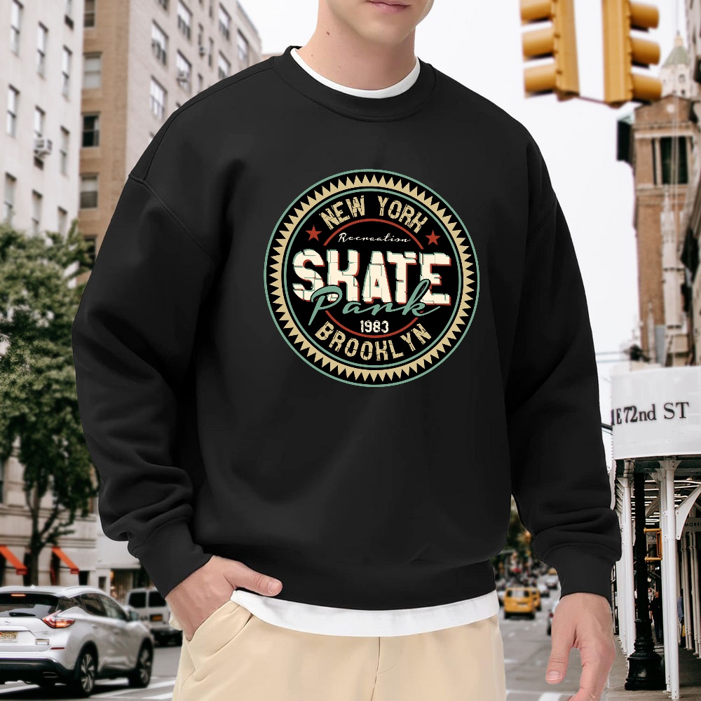 Street Fashion New York - Men's Black Crewneck Sweatshirt with New