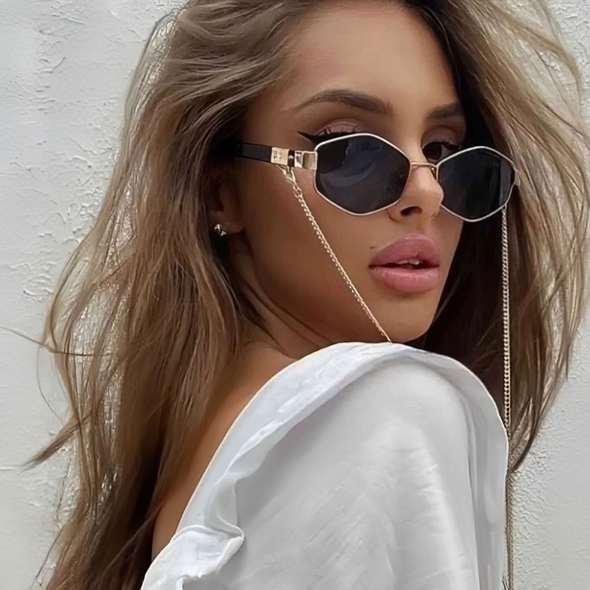 Street Fashion Shoot - 2026New Fashion Polygonal Metal Sunglasses Women,