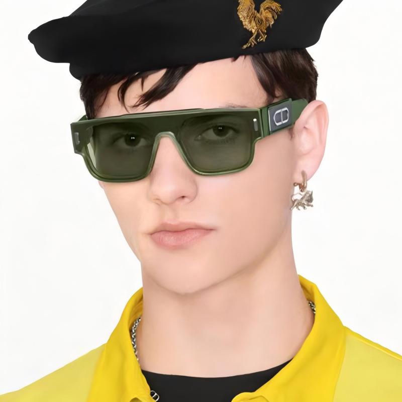 Street Fashion Shoot - Trendy green square frame sunglasses 2024