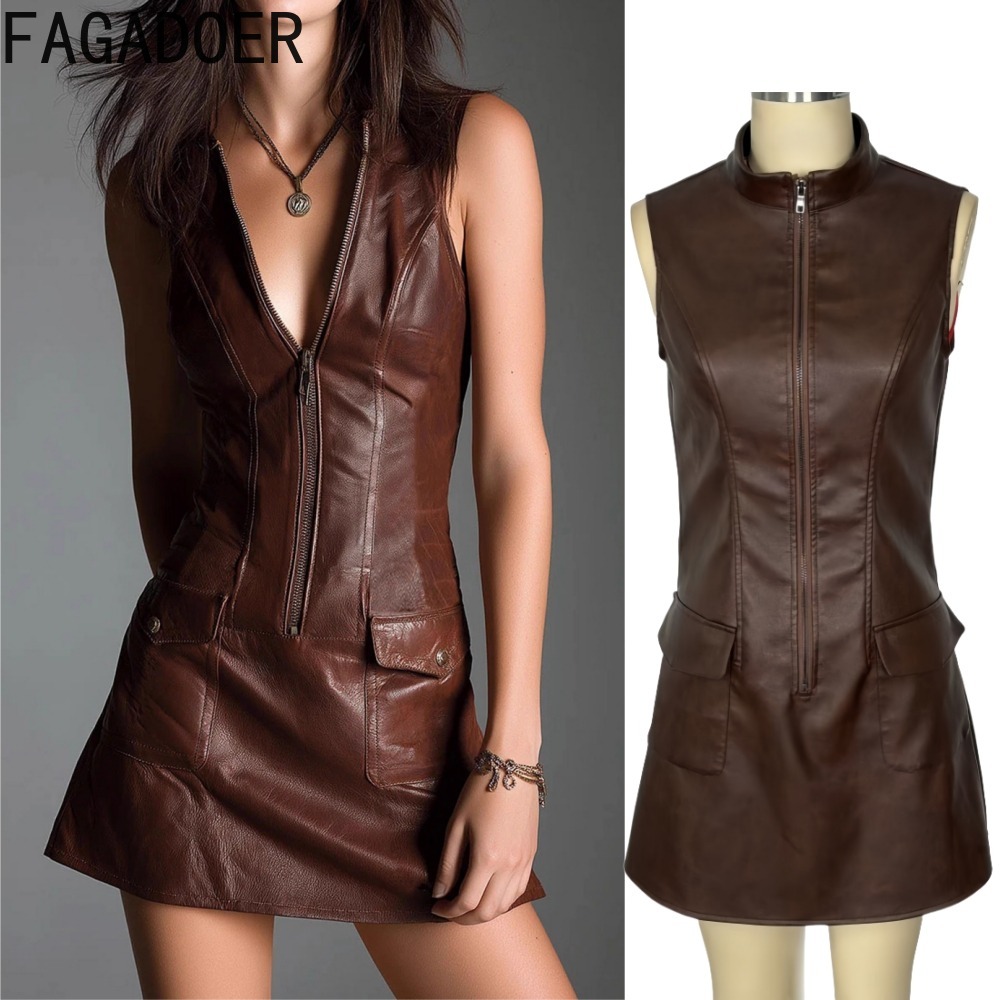 Street Fashion News - FAGADOER Fashion Leather Zipper Patchwork Bodycon