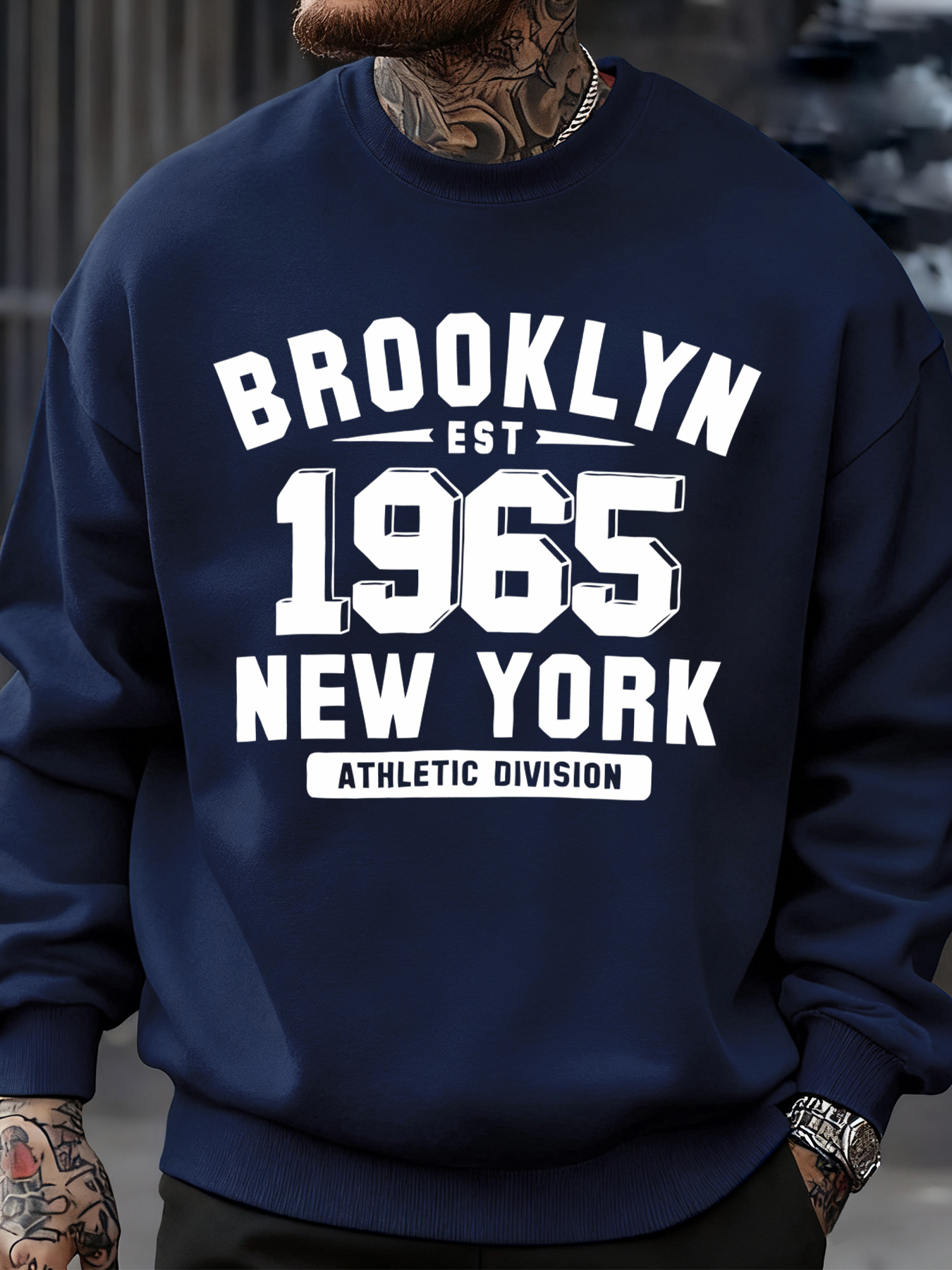 Oversized Crewneck Fleece - Brooklyn 1965 New York Printed Mens