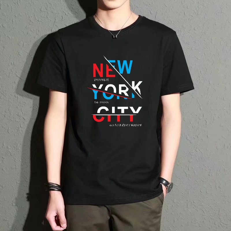 Street Fashion New York - Men's Black Round-Neck Short-Sleeved T-Shirt, New