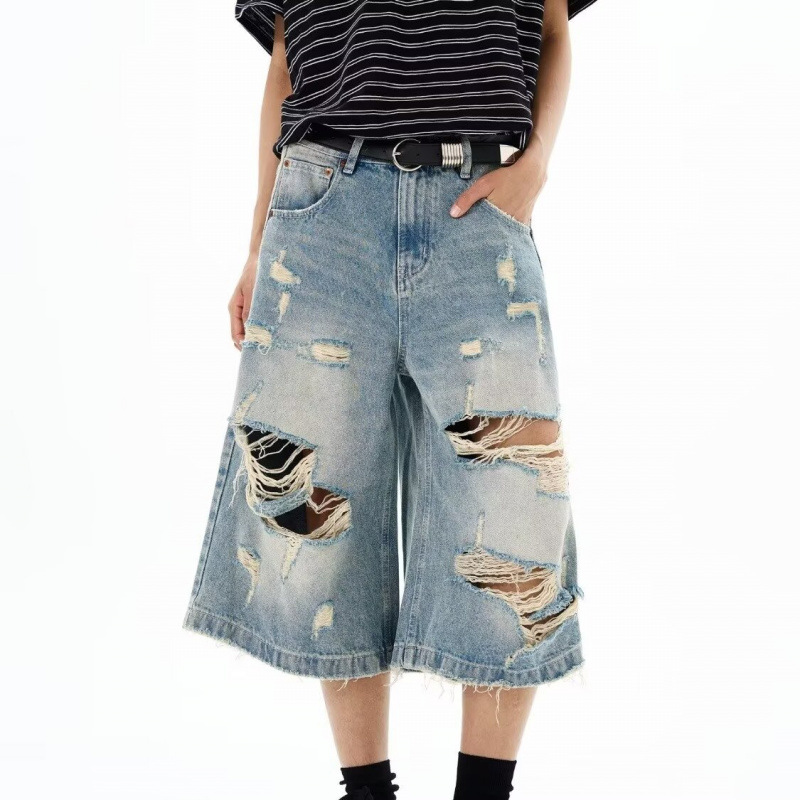 Street Fashion News - New Men Vintage Ripped Baggy Short