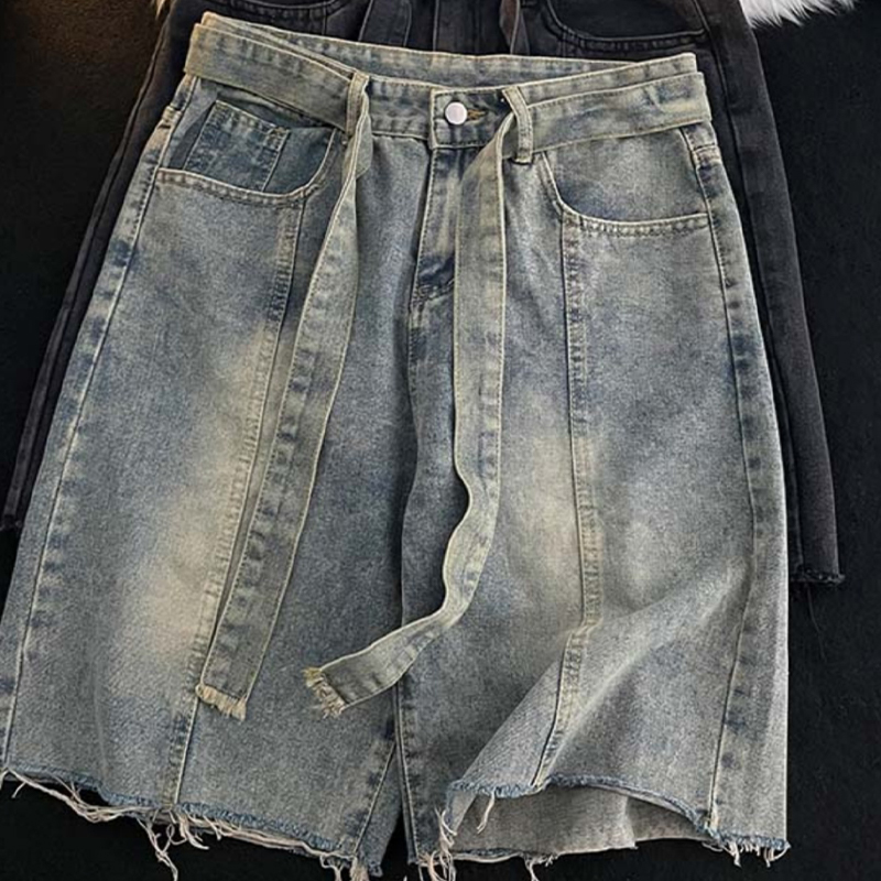 Summer Thin Fringed Denim Shor - Street Fashion In Japanese のレビューと価格