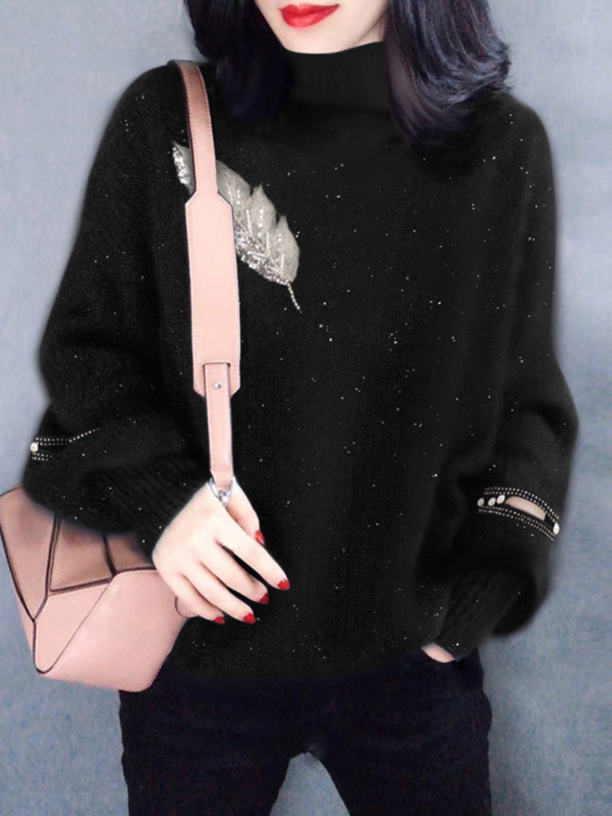 Black High Collar Knitted Swea - Street Fashion Outlet のレビューと価格