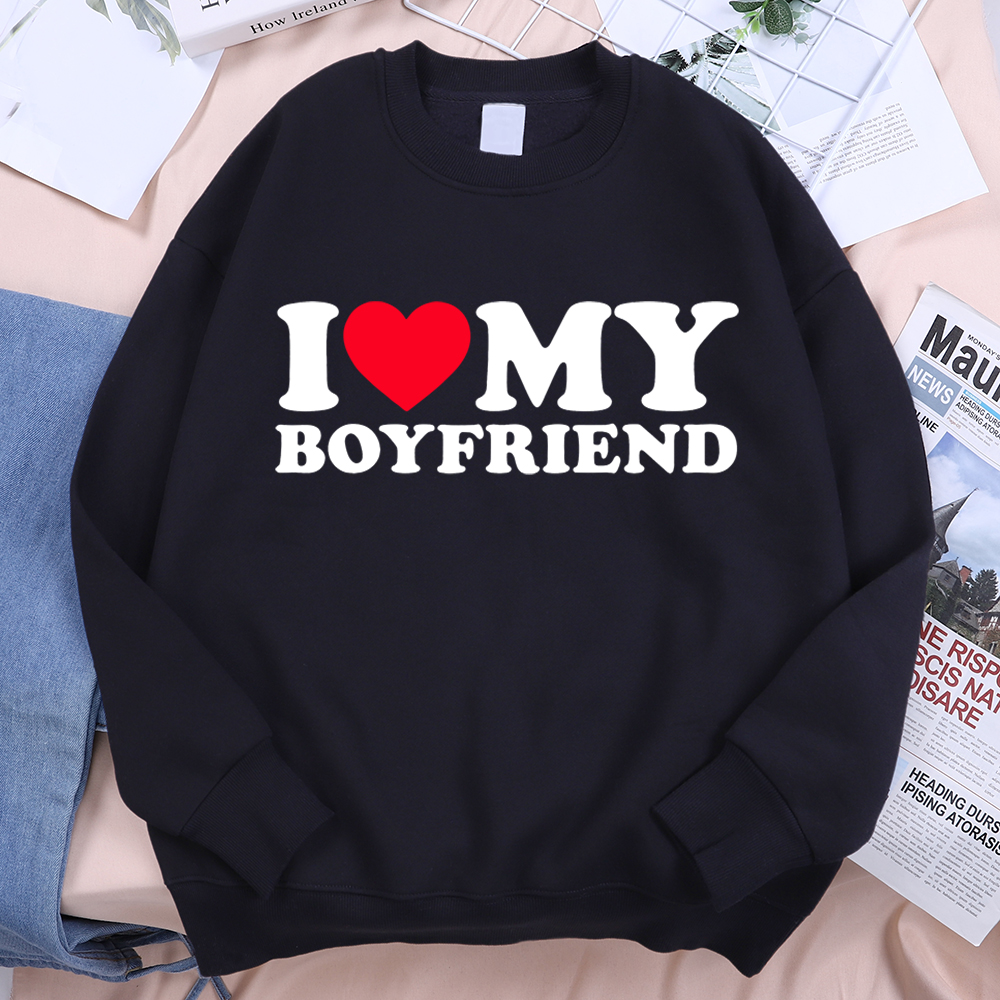 I Love My Boyfriend Letter Pri - Oversized Crewneck Fleece のレビューと価格