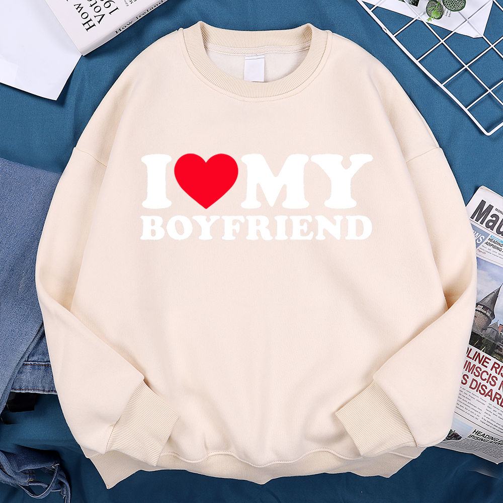 I Love My Boyfriend Letter Pri - Oversized Crewneck Fleece のレビューと価格