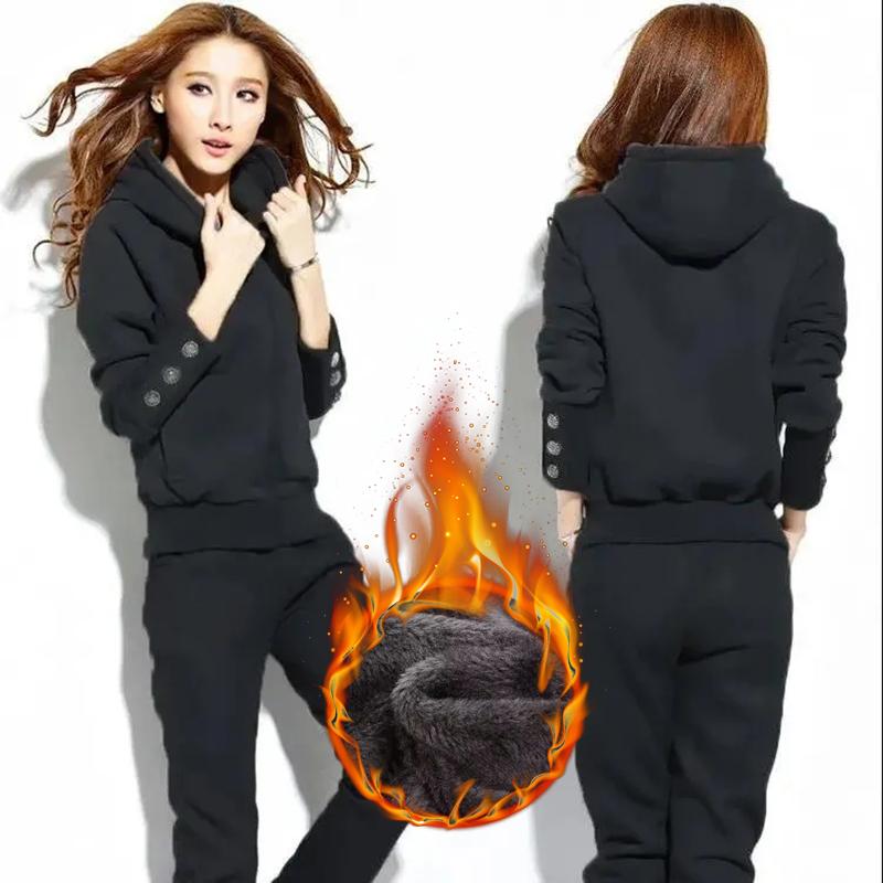 Winter 2 Pieces Sets Hooded Pl - Street Fashion Korean のレビューと価格