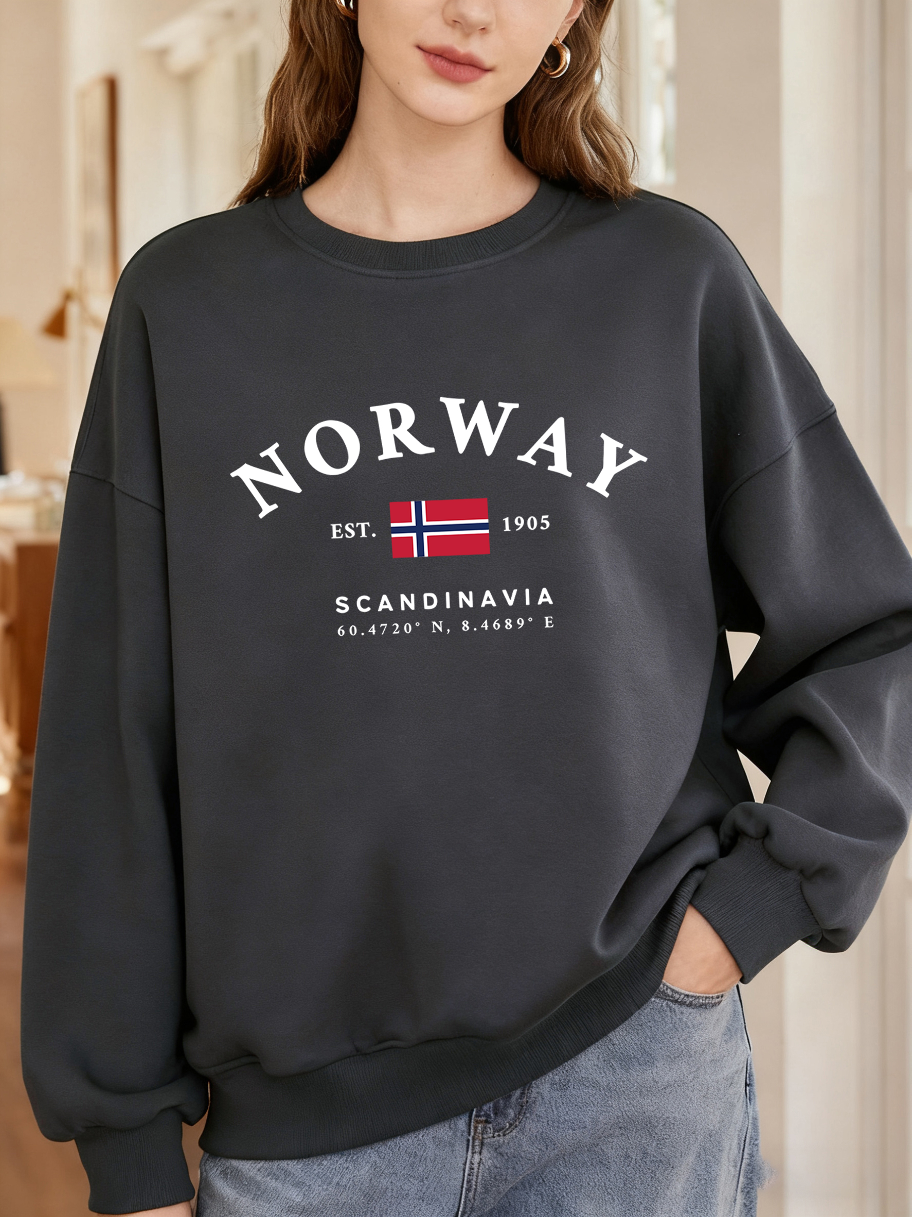 Norway Sandinavia Letter And F - Oversized Crewneck Fleece のレビューと価格