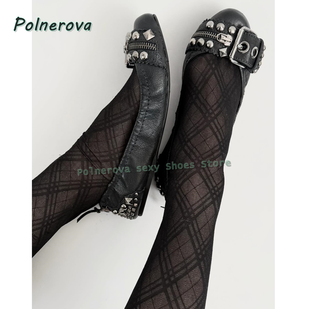 Rivet Belt Buckle Mary Jane Sh - Street Fashion Styles のレビューと価格
