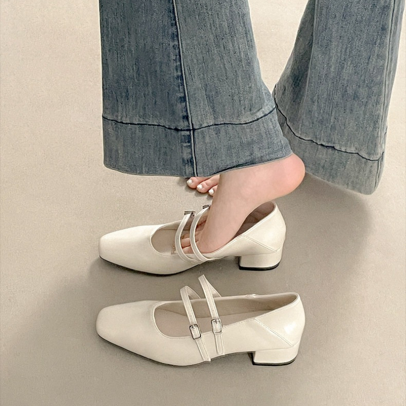 Square Toe Low Heel Women Silv - Street Fashion Styles のレビューと価格