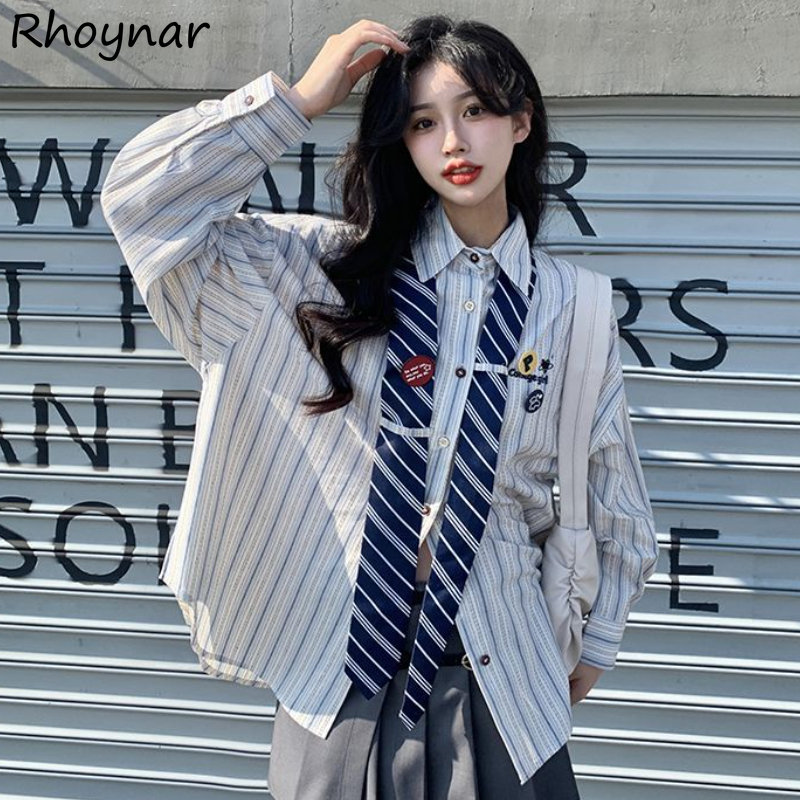 Striped Shirts Women Baggy Pre - Street Fashion In Japanese のレビューと価格