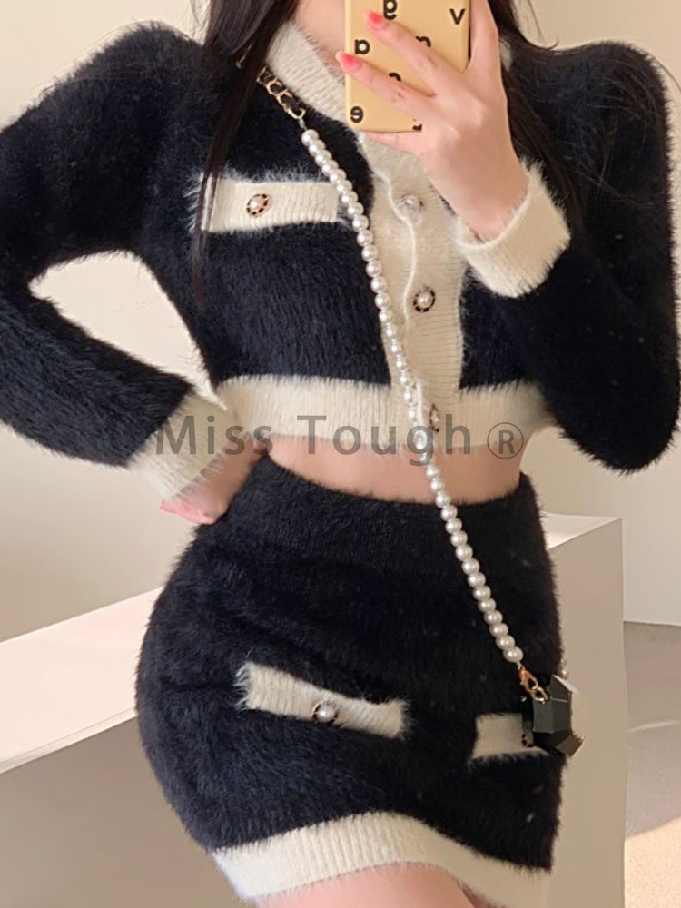 Winter Fluffy Knit 2 Piece Set - Street Fashion Korean のレビューと価格