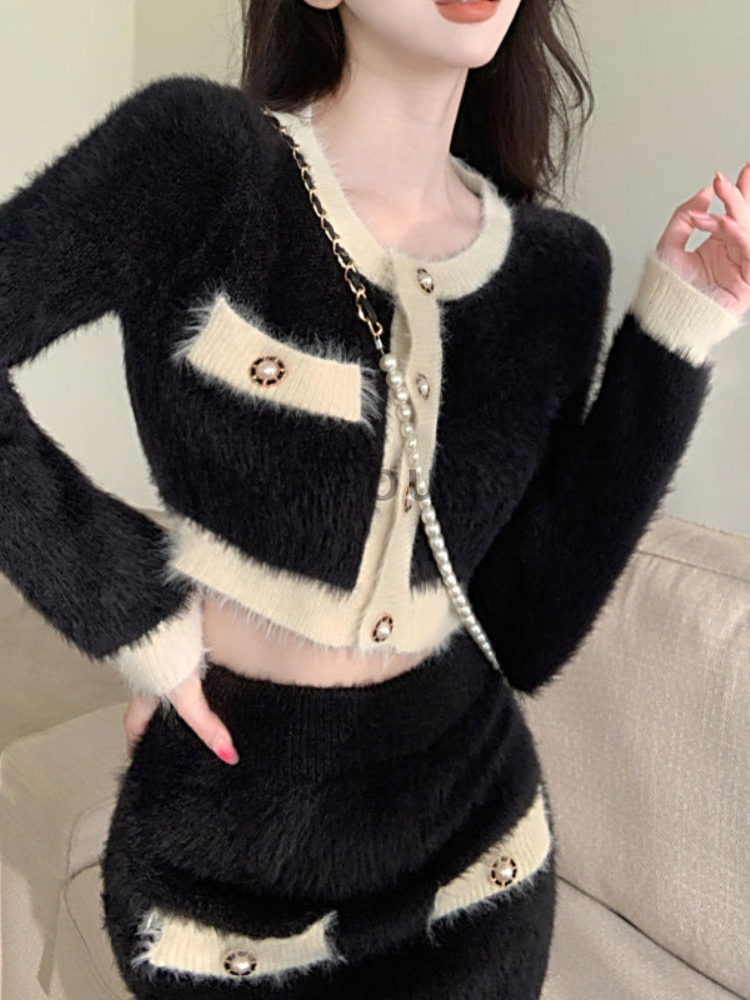 Winter Fluffy Knit 2 Piece Set - Street Fashion Korean のレビューと価格