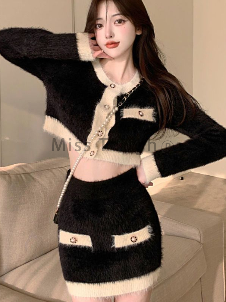Winter Fluffy Knit 2 Piece Set - Street Fashion Korean のレビューと価格